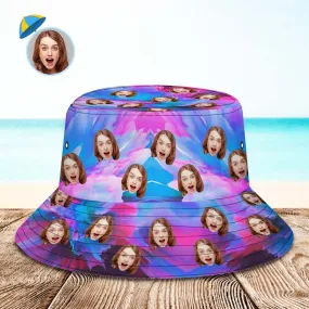 Custom Face Bucket Hat Personalised Hiking Beach Sports Hats Unisex Purple and Blue Abstract Texture