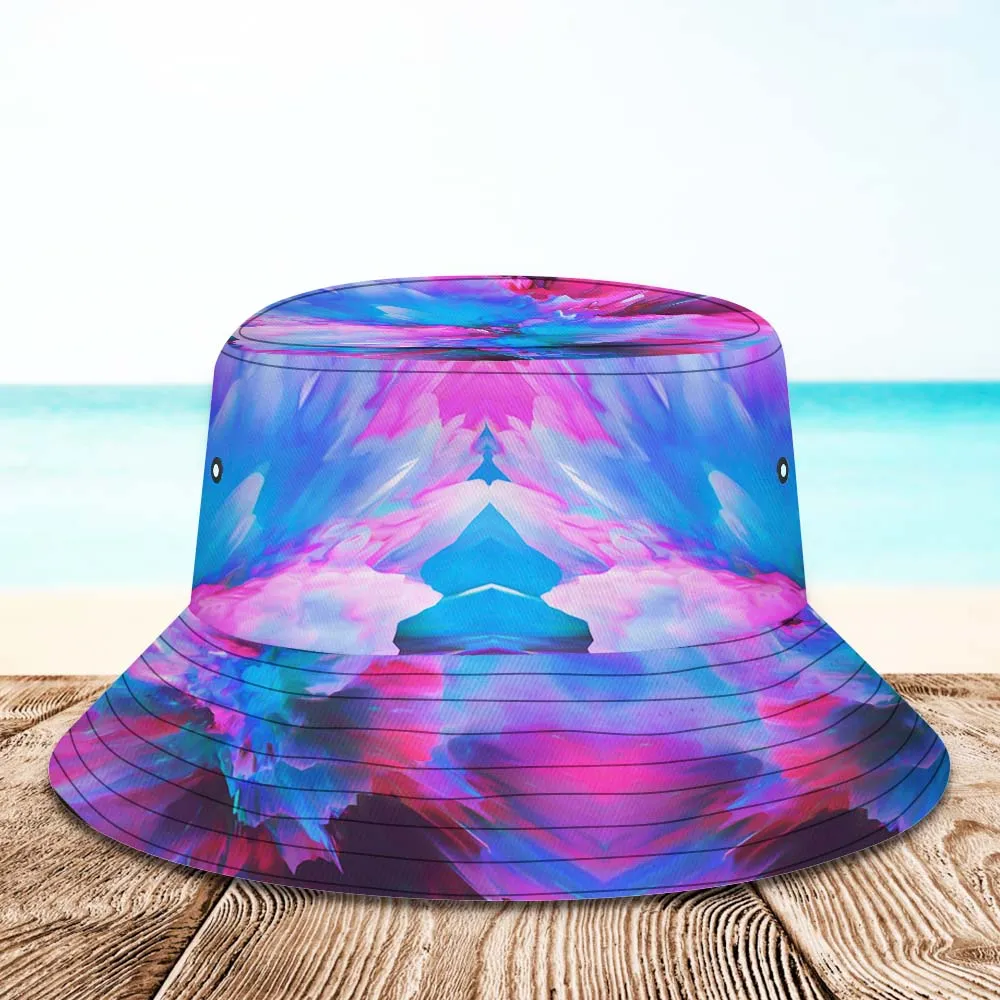 Custom Face Bucket Hat Personalised Hiking Beach Sports Hats Unisex Purple and Blue Abstract Texture