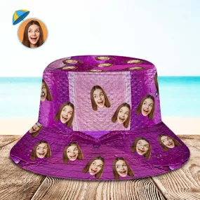 Custom Face Bucket Hat Unisex Personalised Wide Brim Outdoor Summer Hats Purple Oil Painting Style