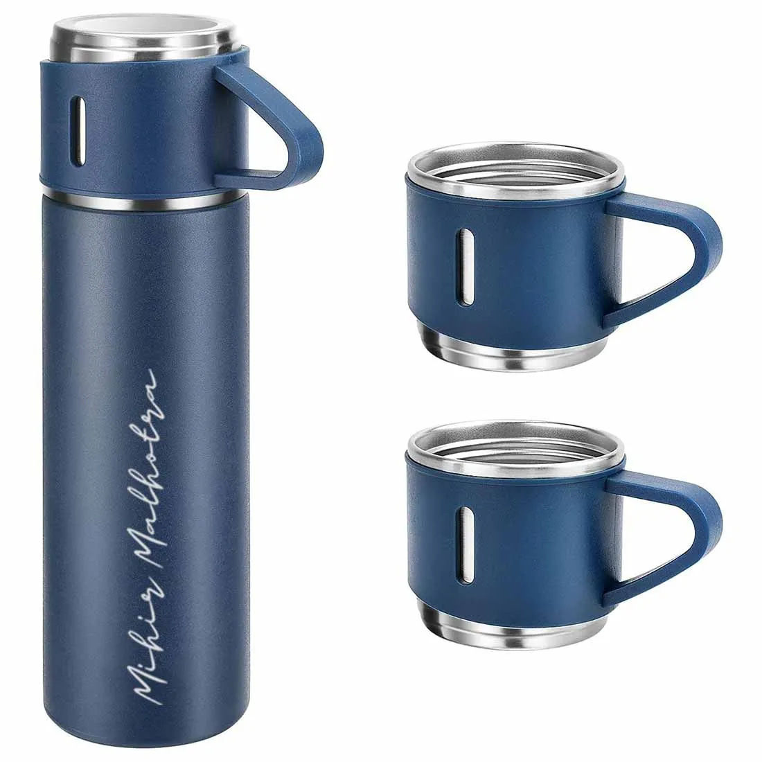 Custom Thermos With Cup Lid 3 Cups Gift Box Set for Travel Outdoor Camping - Add Name