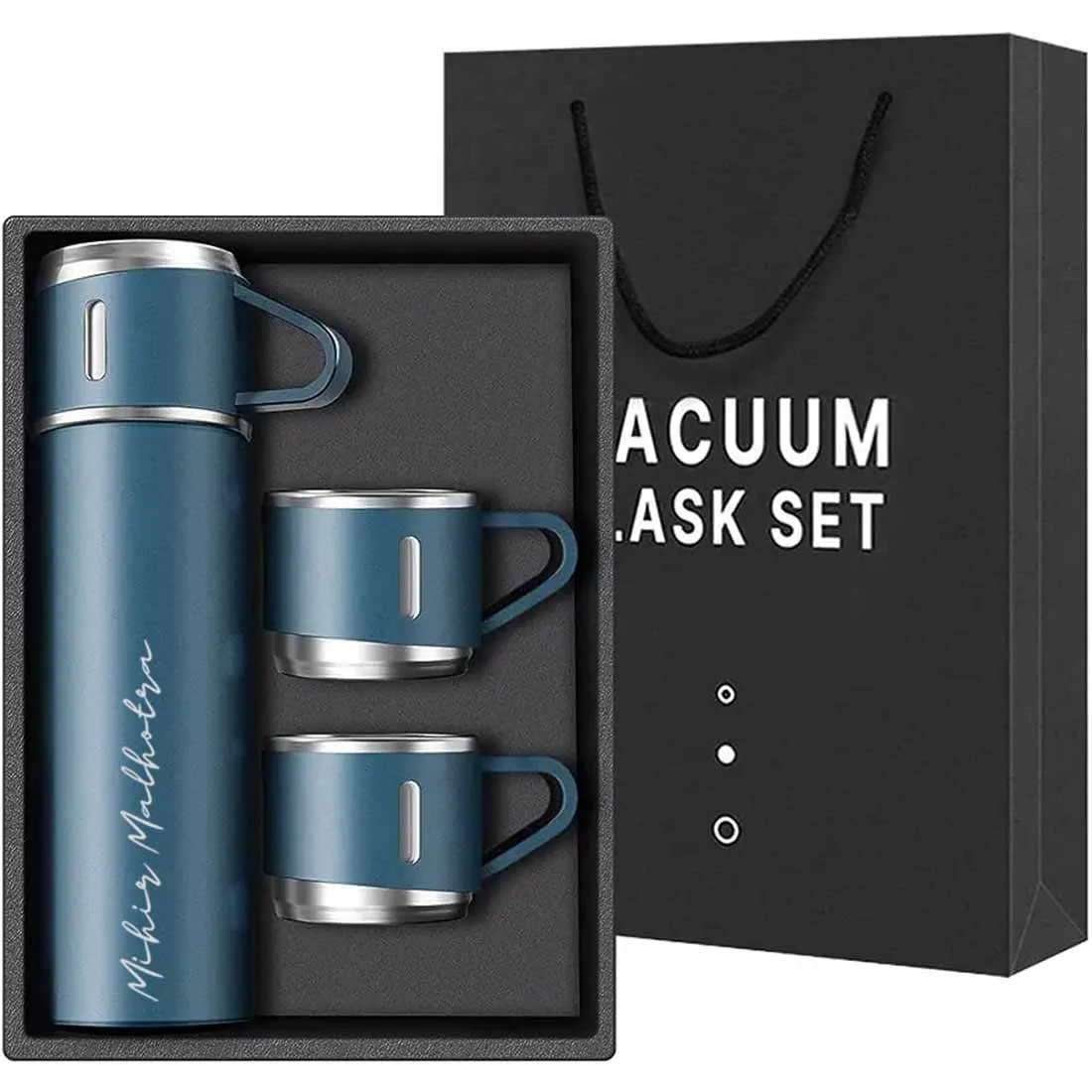 Custom Thermos With Cup Lid 3 Cups Gift Box Set for Travel Outdoor Camping - Add Name