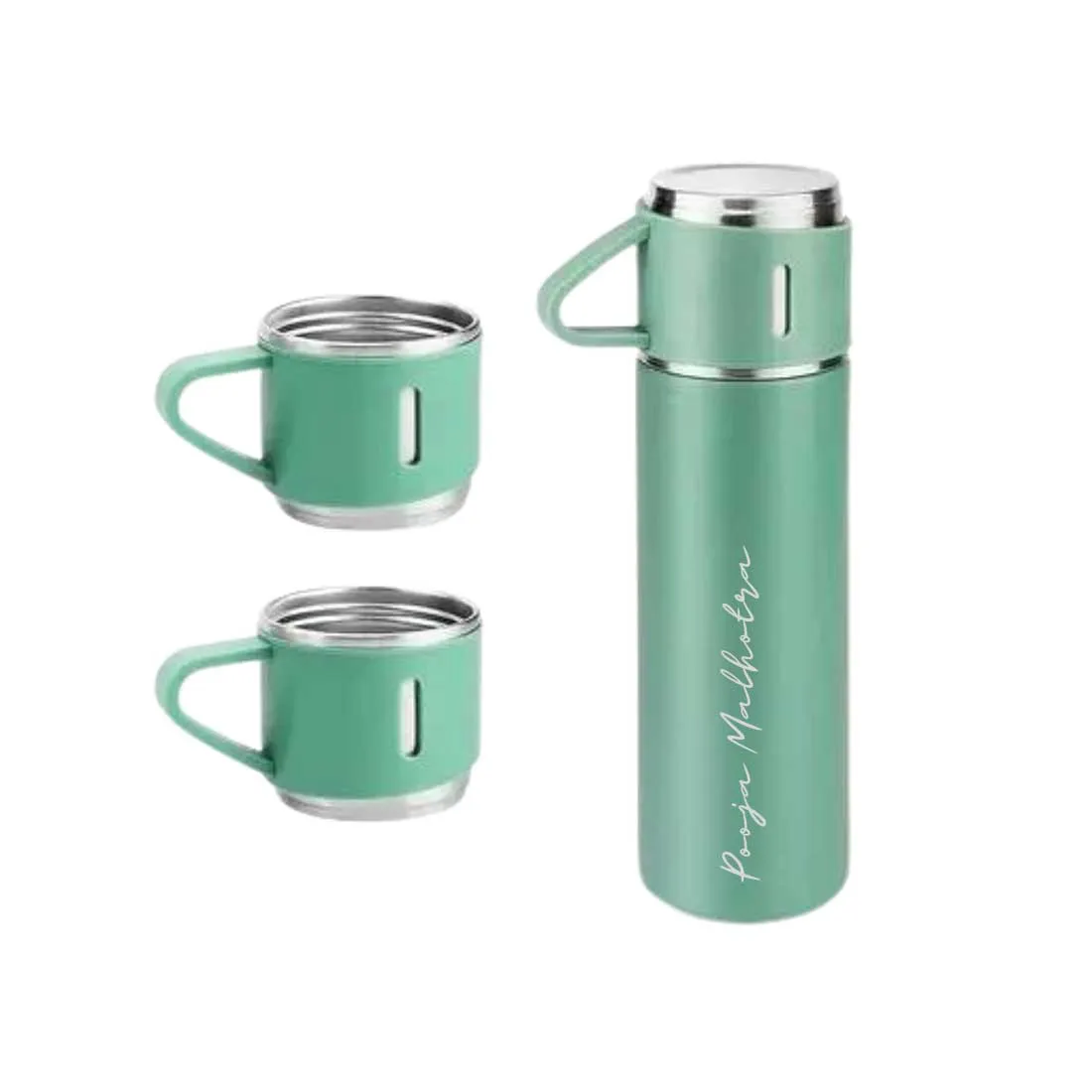 Custom Thermos With Cup Lid 3 Cups Gift Box Set for Travel Outdoor Camping - Add Name