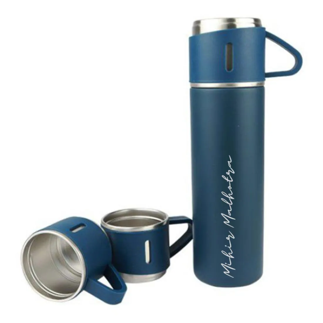 Custom Thermos With Cup Lid 3 Cups Gift Box Set for Travel Outdoor Camping - Add Name