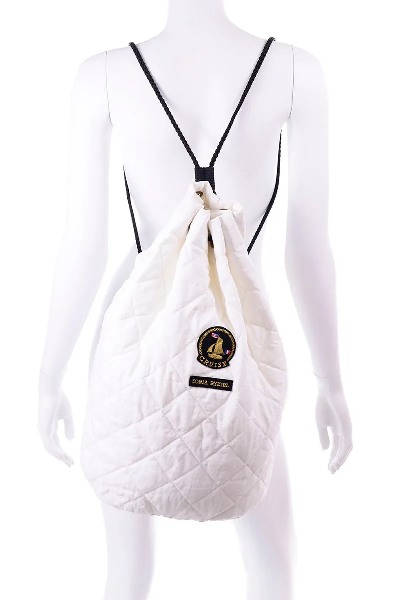 Deadstock Vintage Sonia Rykiel Cruise White Quilted Backpack or Drawstring Bag