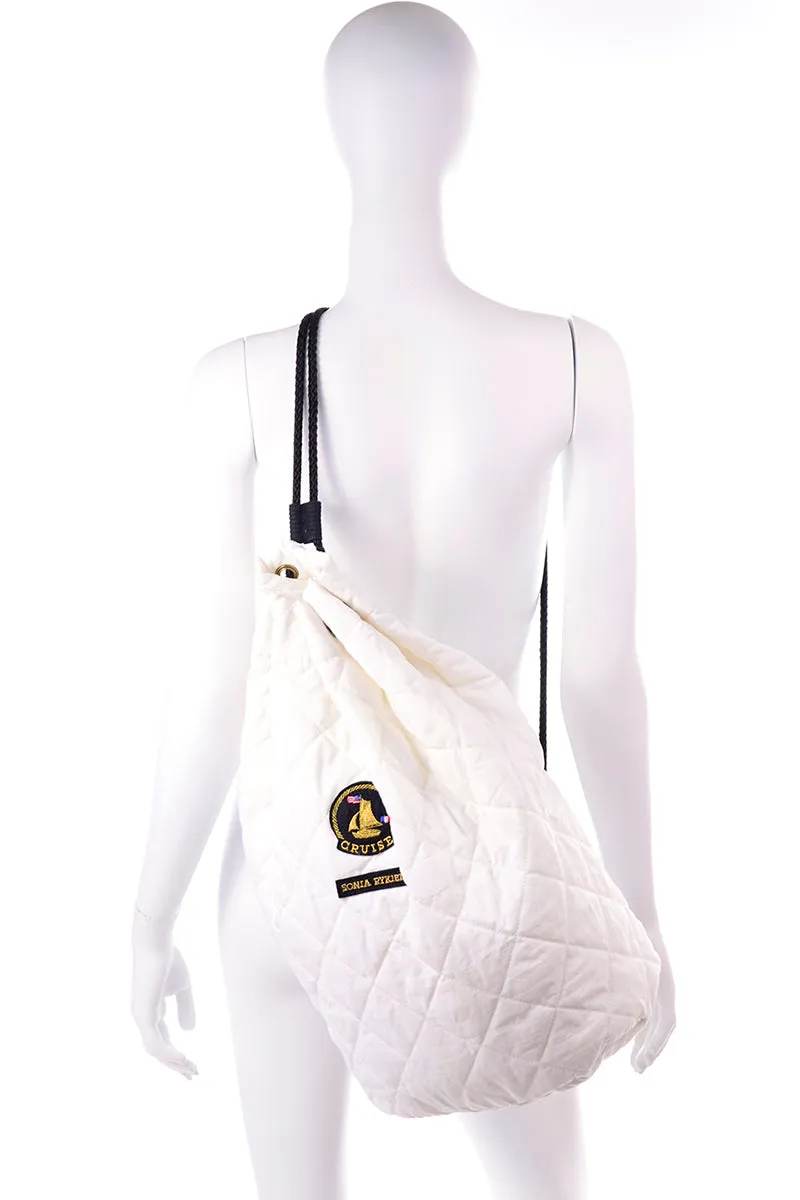 Deadstock Vintage Sonia Rykiel Cruise White Quilted Backpack or Drawstring Bag