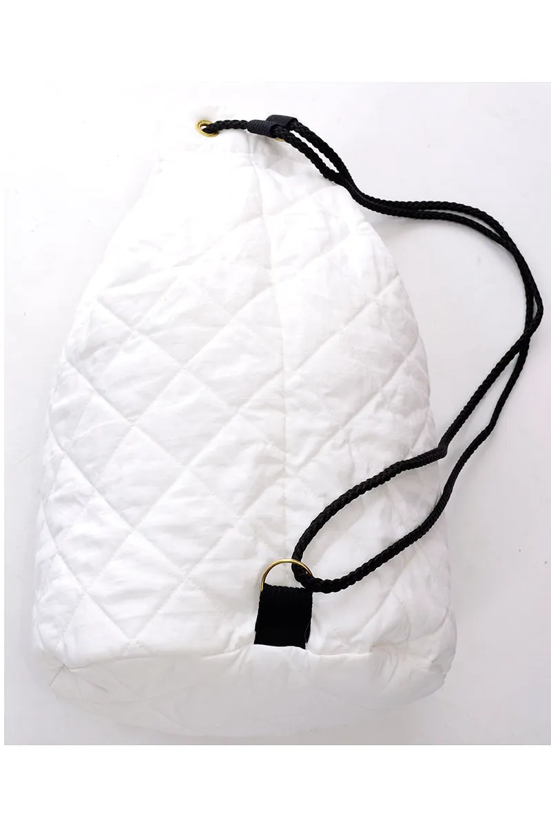 Deadstock Vintage Sonia Rykiel Cruise White Quilted Backpack or Drawstring Bag