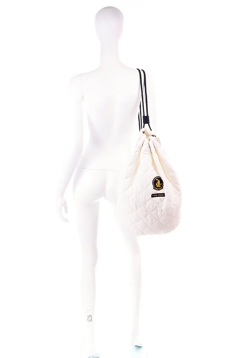 Deadstock Vintage Sonia Rykiel Cruise White Quilted Backpack or Drawstring Bag