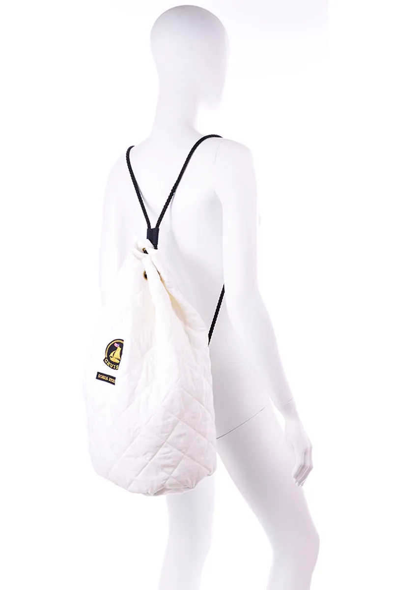 Deadstock Vintage Sonia Rykiel Cruise White Quilted Backpack or Drawstring Bag