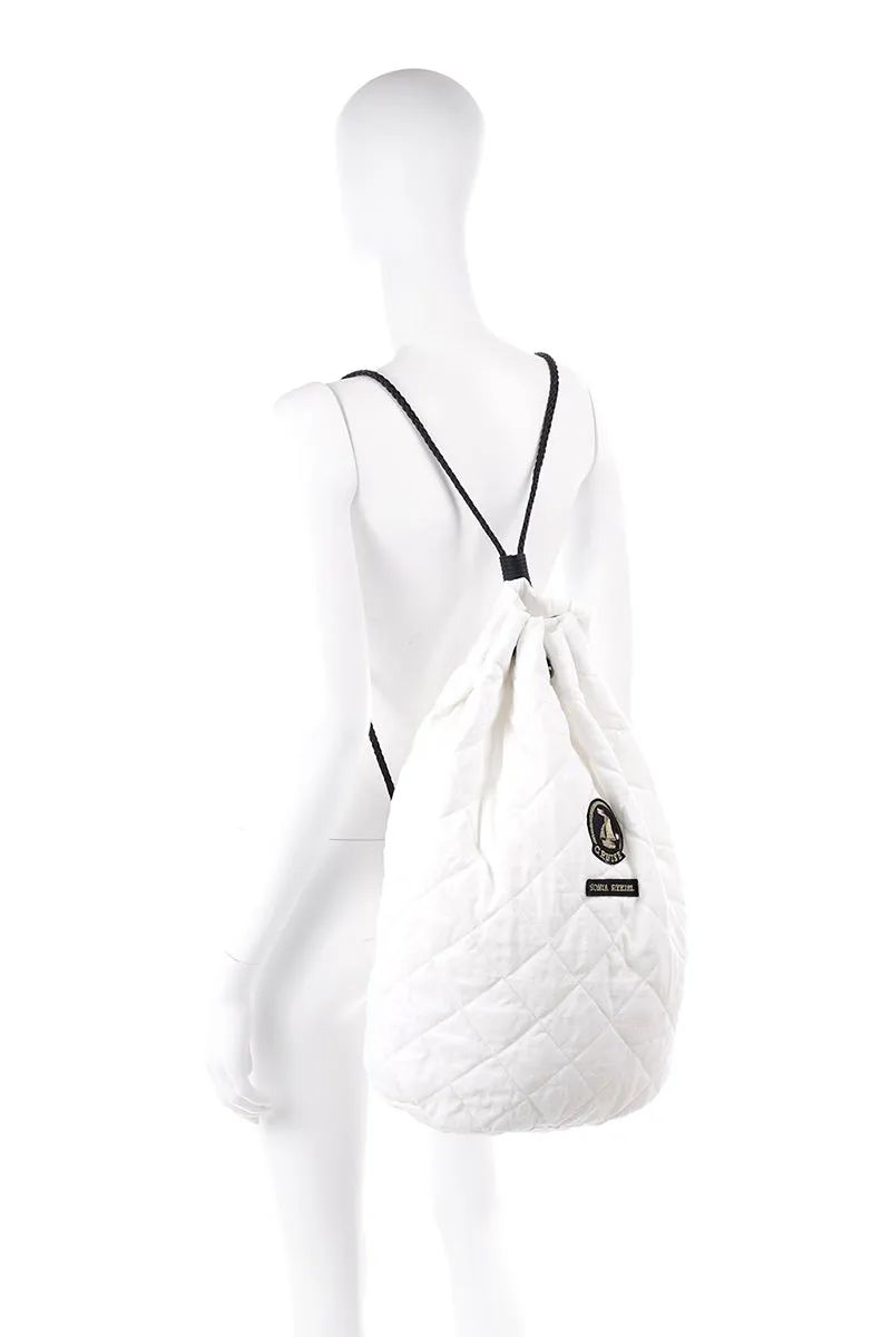 Deadstock Vintage Sonia Rykiel Cruise White Quilted Backpack or Drawstring Bag