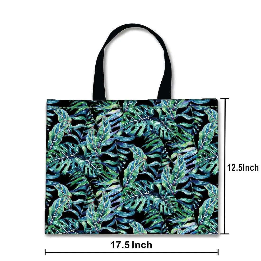 Designer Tote Bag With Zip Beach Gym Travel Bags -  Green Black Leaf