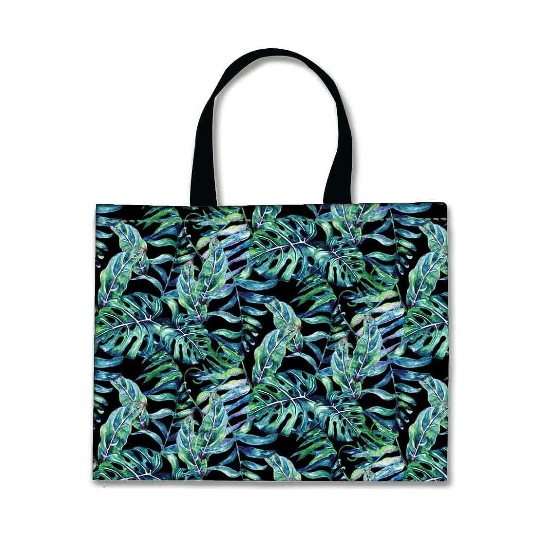 Designer Tote Bag With Zip Beach Gym Travel Bags -  Green Black Leaf