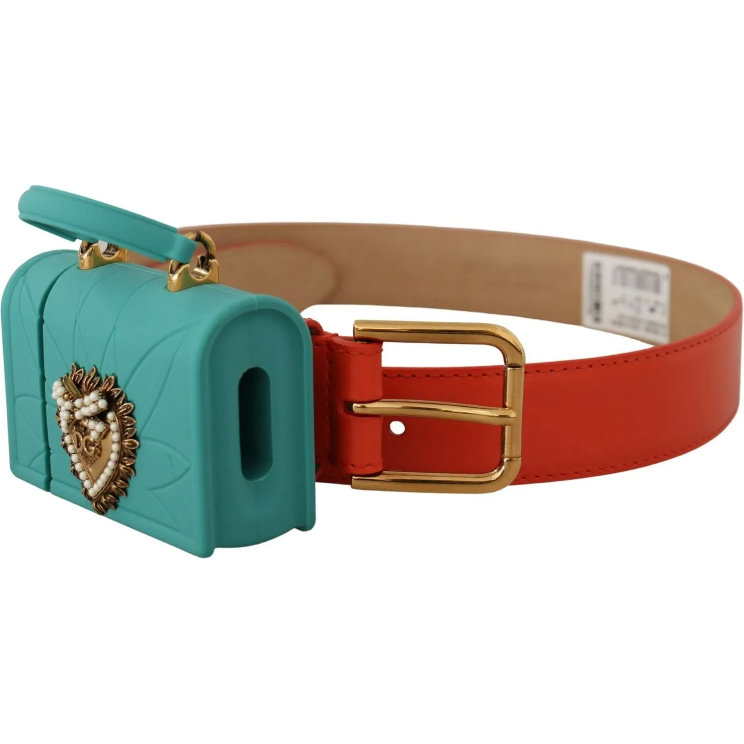 Dolce & Gabbana Chic Orange Leather Belt with Headphone Case