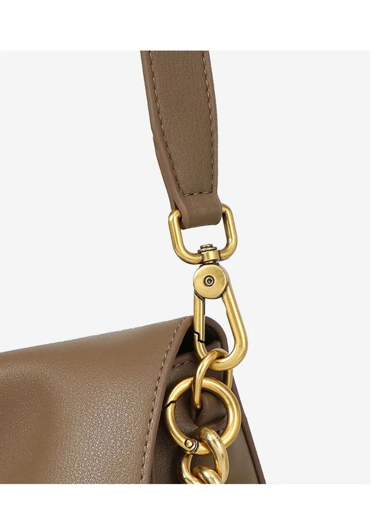 Double Strap Genuine Leather Flap Shoulder Bag