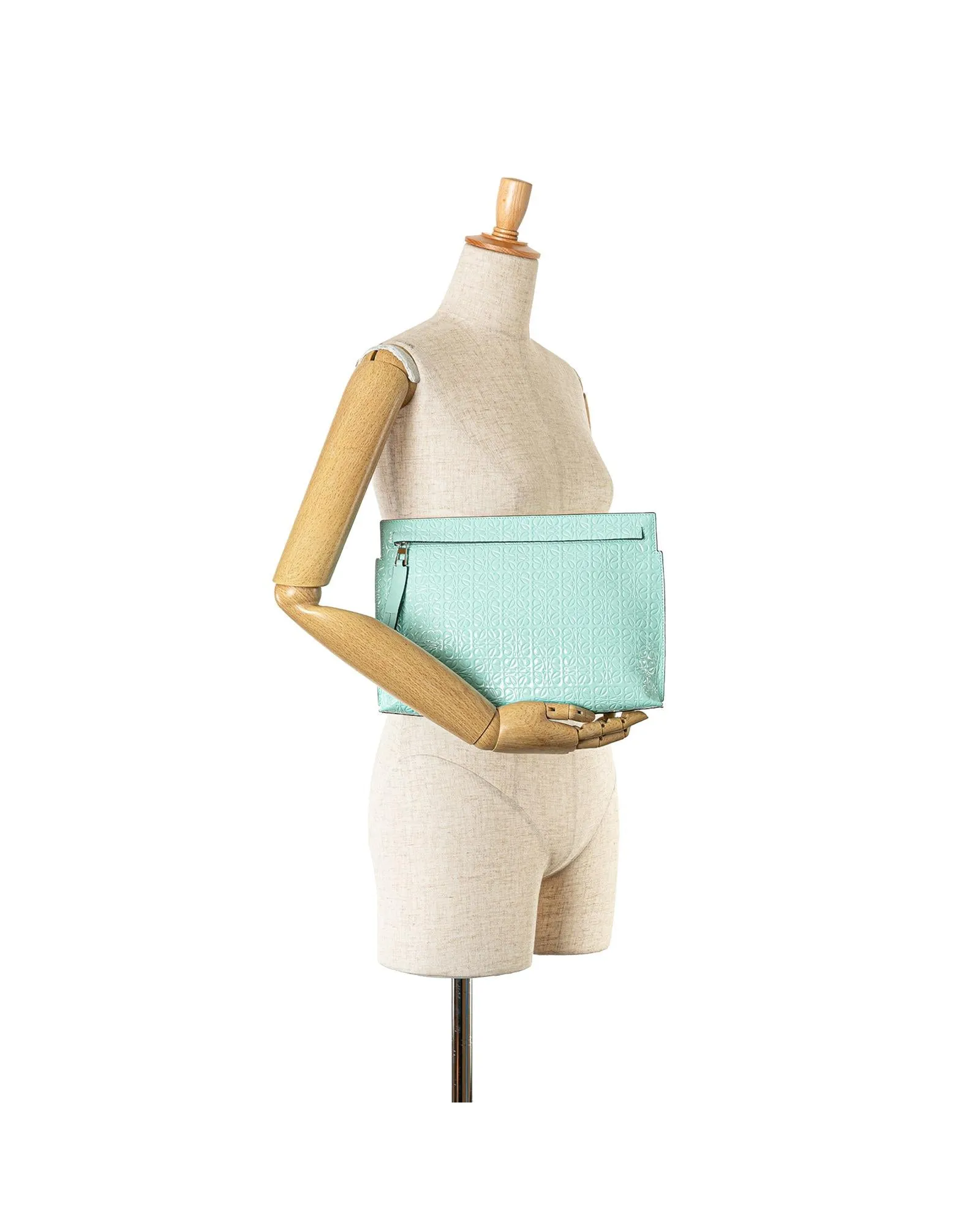 Embossed Leather Clutch with Top Zip Closure and Interior Slip Pocket