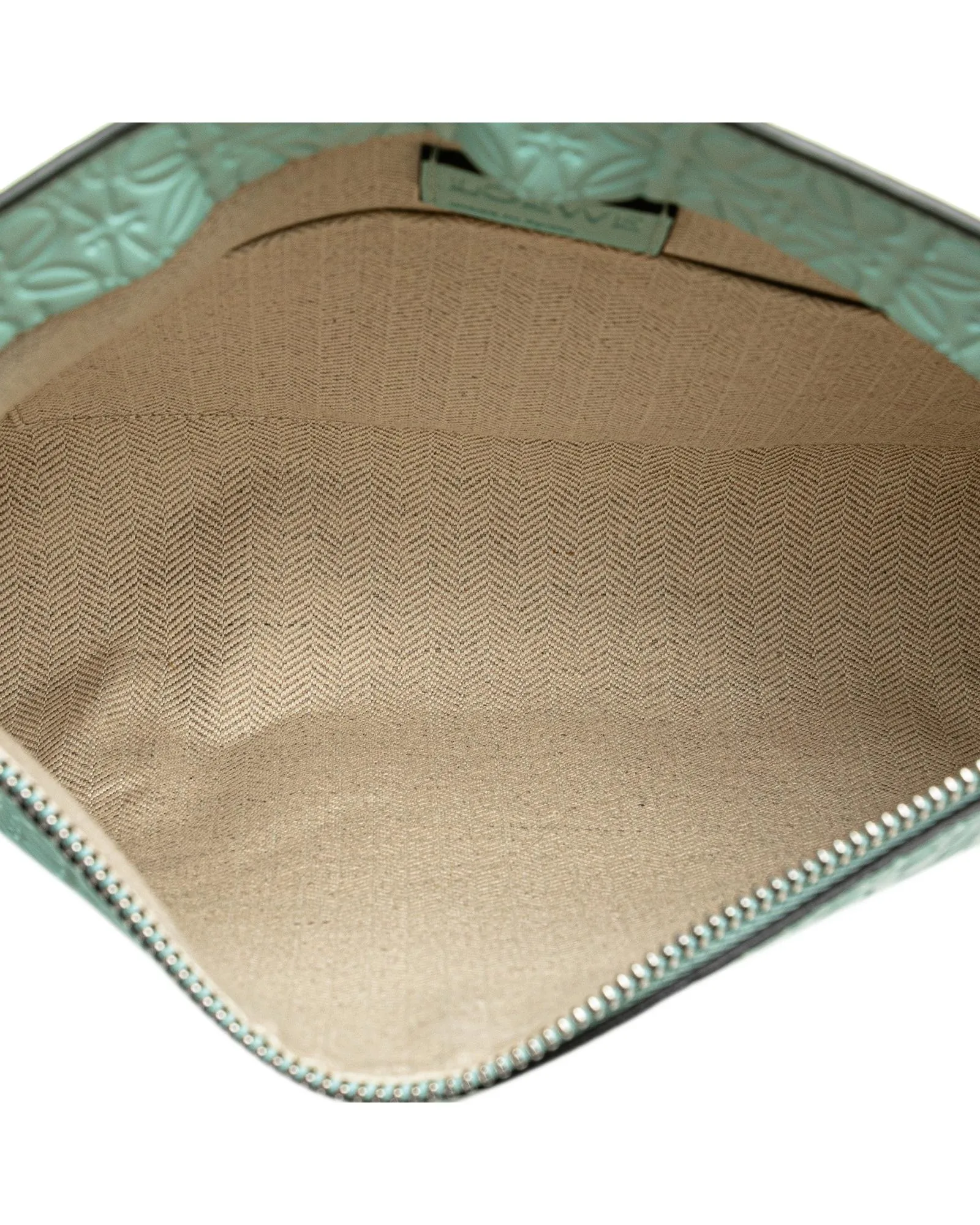 Embossed Leather Clutch with Top Zip Closure and Interior Slip Pocket