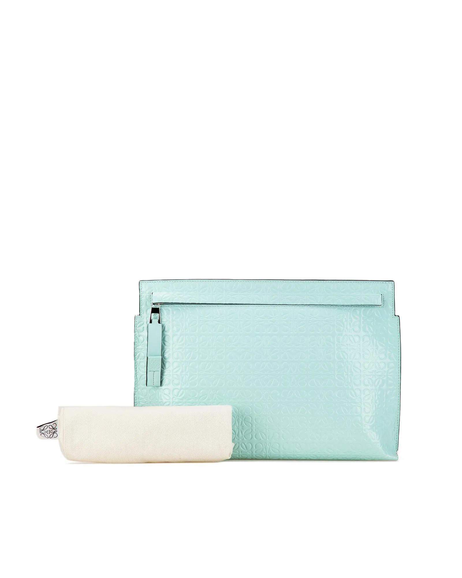 Embossed Leather Clutch with Top Zip Closure and Interior Slip Pocket