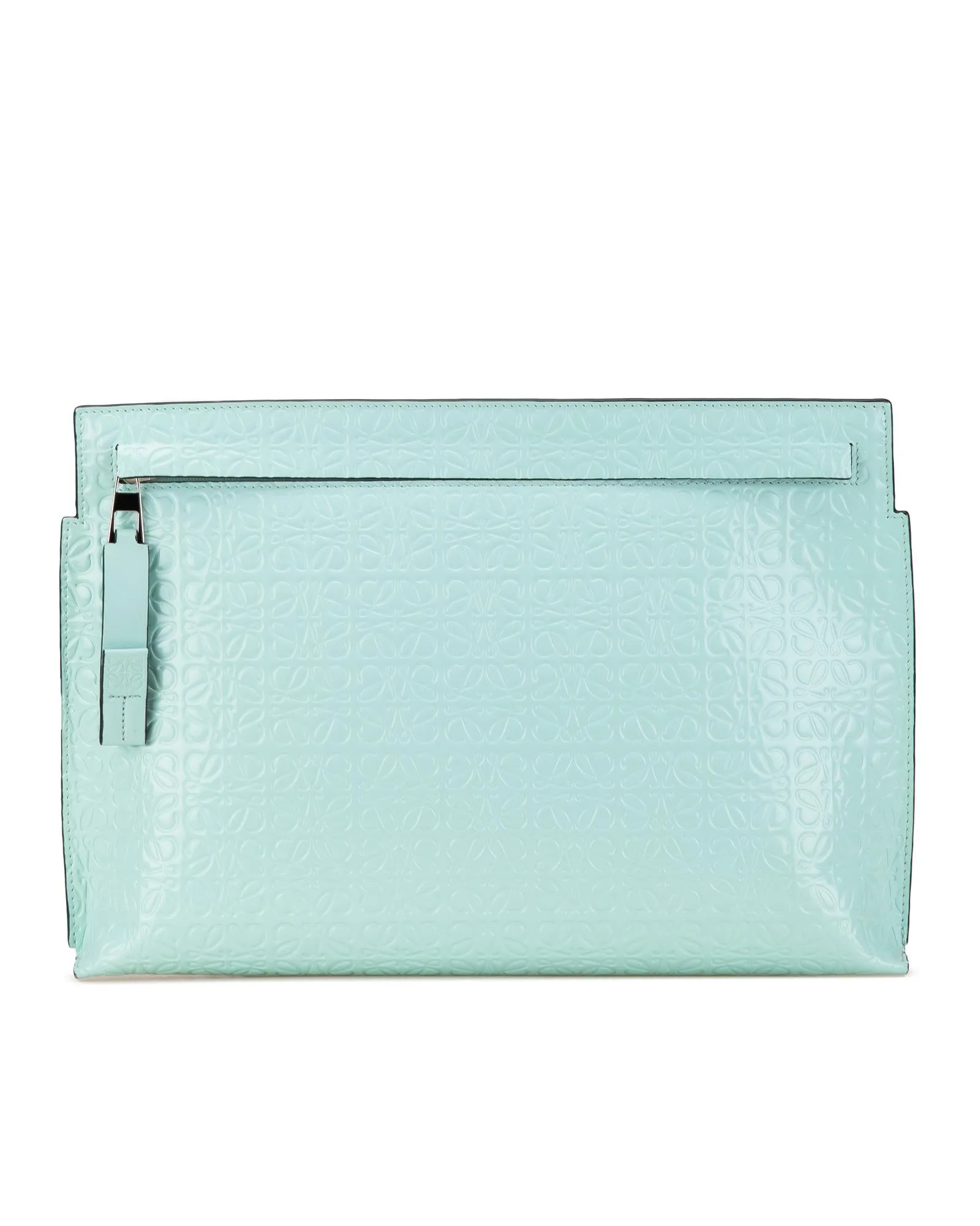 Embossed Leather Clutch with Top Zip Closure and Interior Slip Pocket