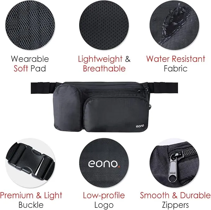 Eono Water Resistant Bum Bag with Multi-Pockets, Large Capacity Waist Fanny Pack for Hiking, Dog Walking, Travel & Outdoor Activities