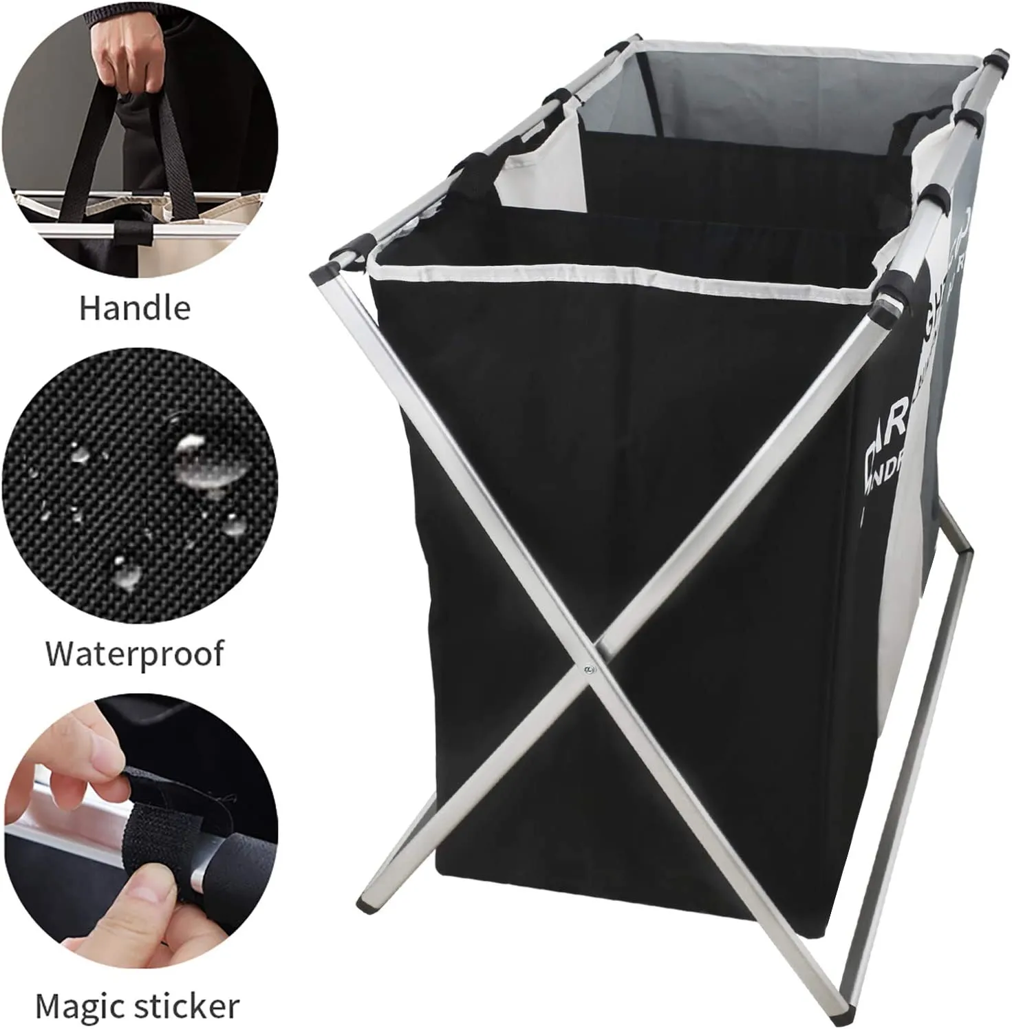 Foldable Laundry Sorter Basket with 3 Sections