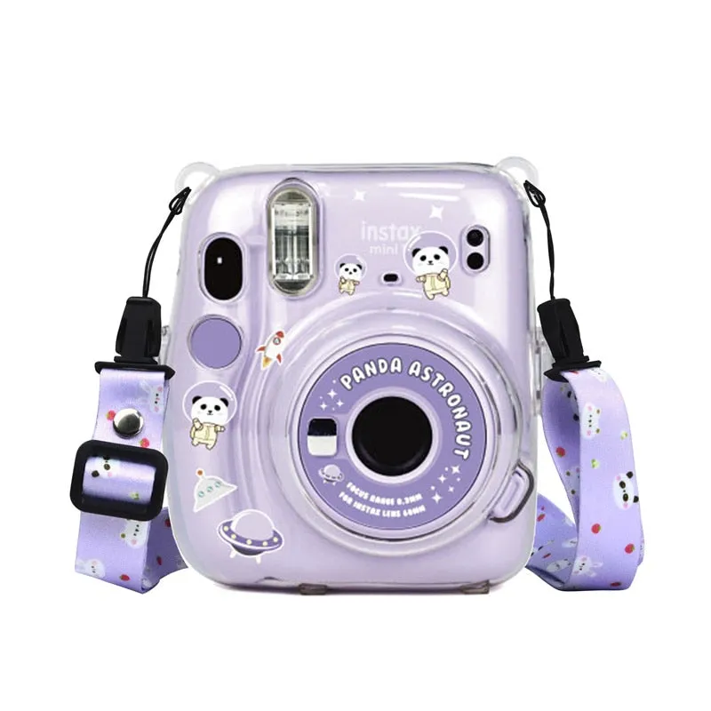 For Polaroid Instax Mini11 Crystal Transparent Protective Case Photo Storage Bag Shell Crystal Shell Strap Rope Sticker