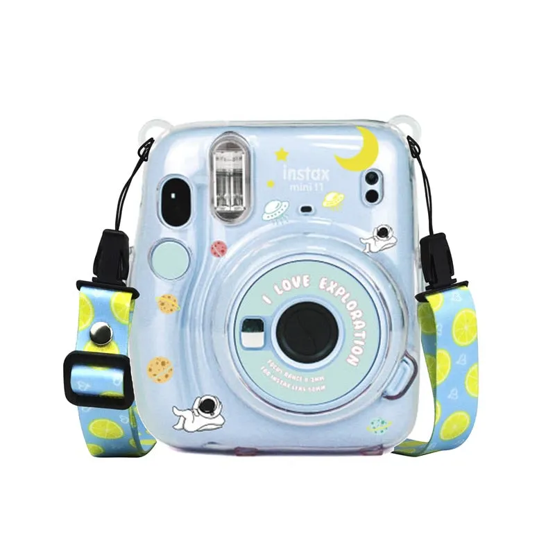 For Polaroid Instax Mini11 Crystal Transparent Protective Case Photo Storage Bag Shell Crystal Shell Strap Rope Sticker