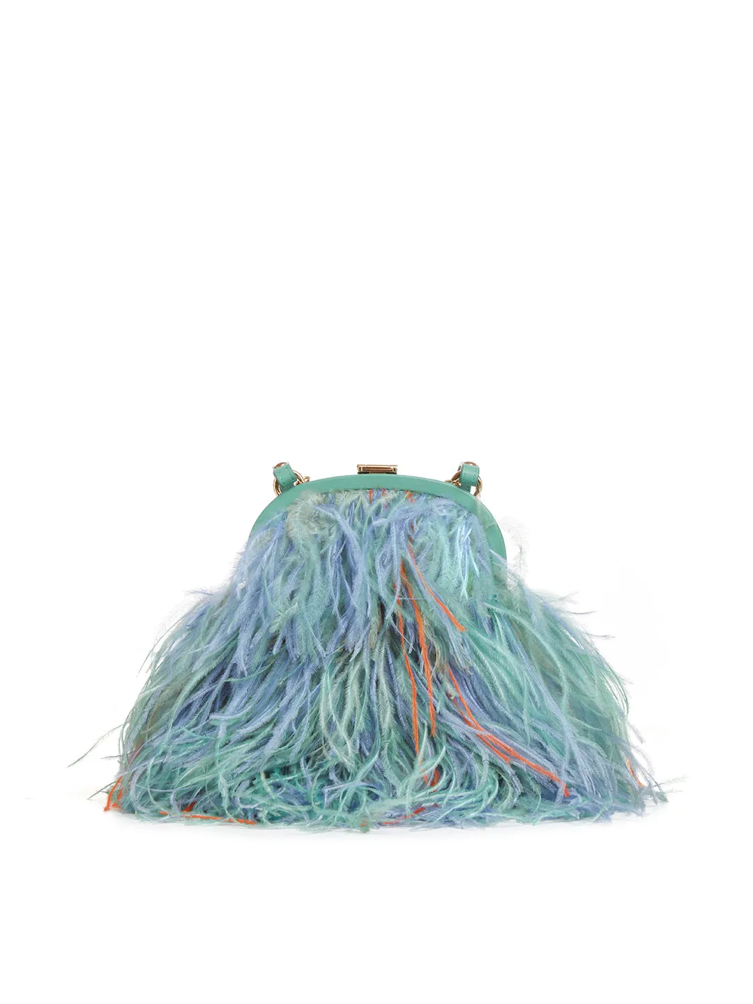 Frame Green Feathered Crossbody with Gold Chain