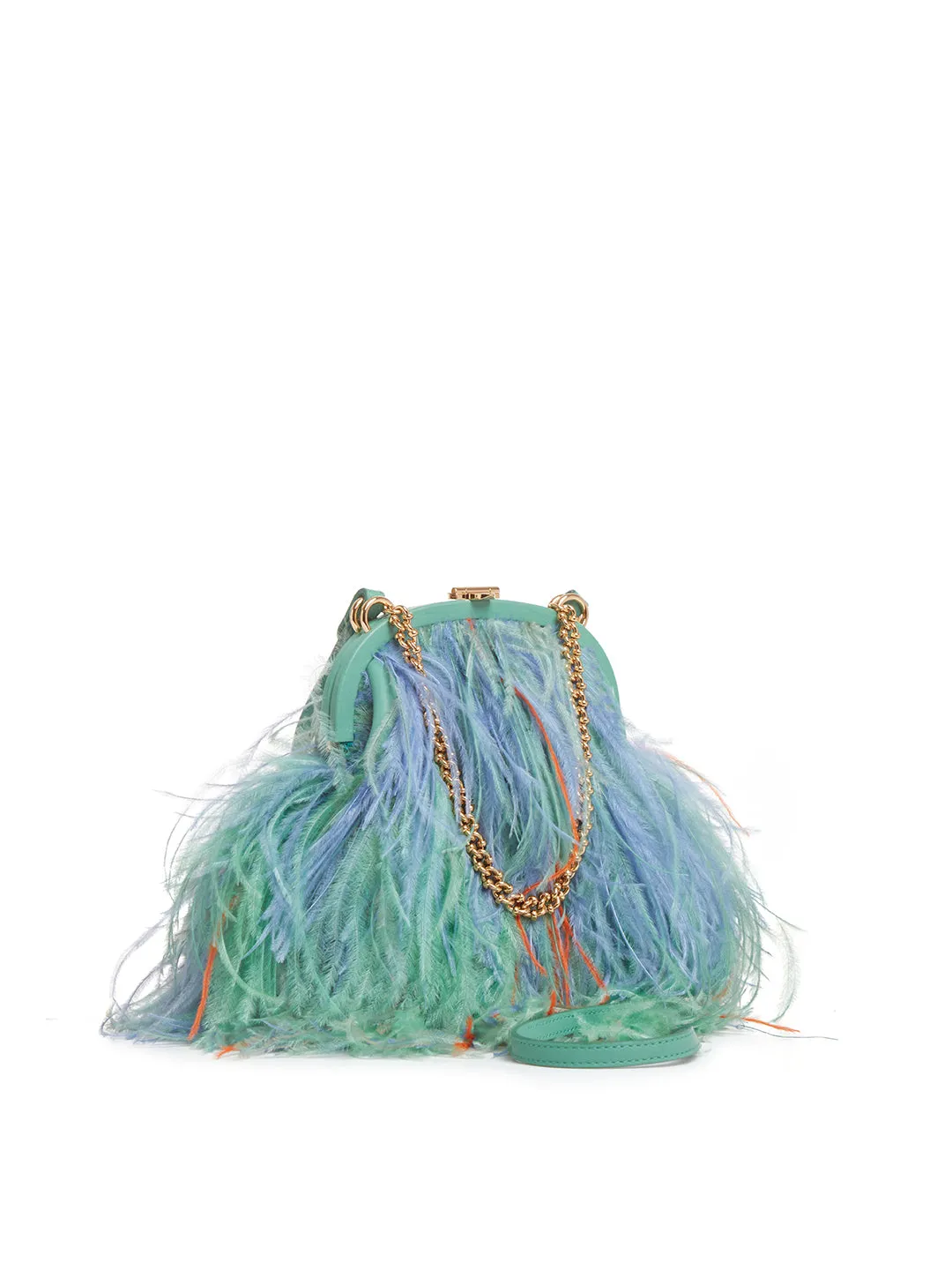 Frame Green Feathered Crossbody with Gold Chain