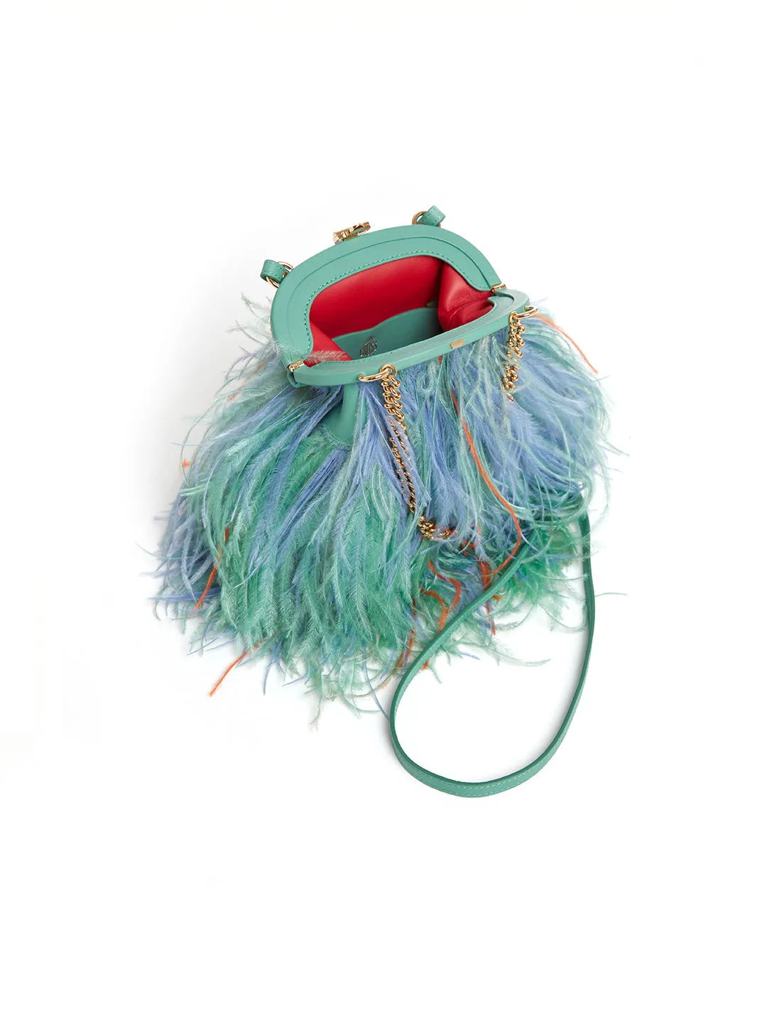 Frame Green Feathered Crossbody with Gold Chain