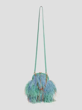 Frame Green Feathered Crossbody with Gold Chain