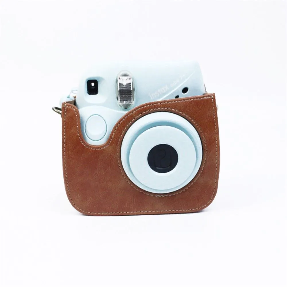 Fujifilm Instax Mini 7 Plus leather case with shoulder strap - Brown