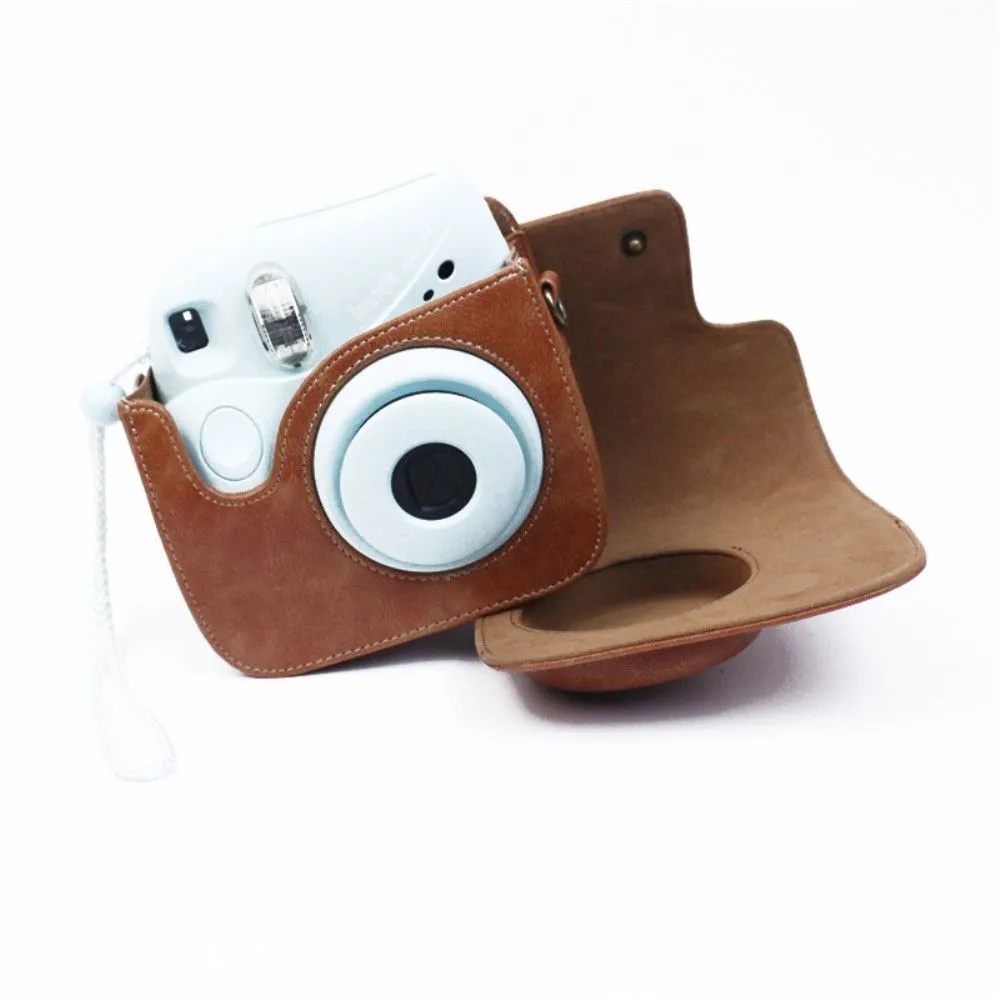 Fujifilm Instax Mini 7 Plus leather case with shoulder strap - Brown