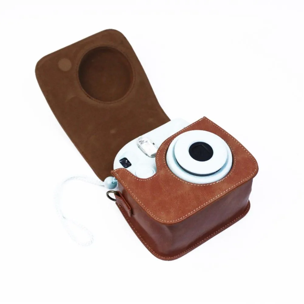 Fujifilm Instax Mini 7 Plus leather case with shoulder strap - Brown