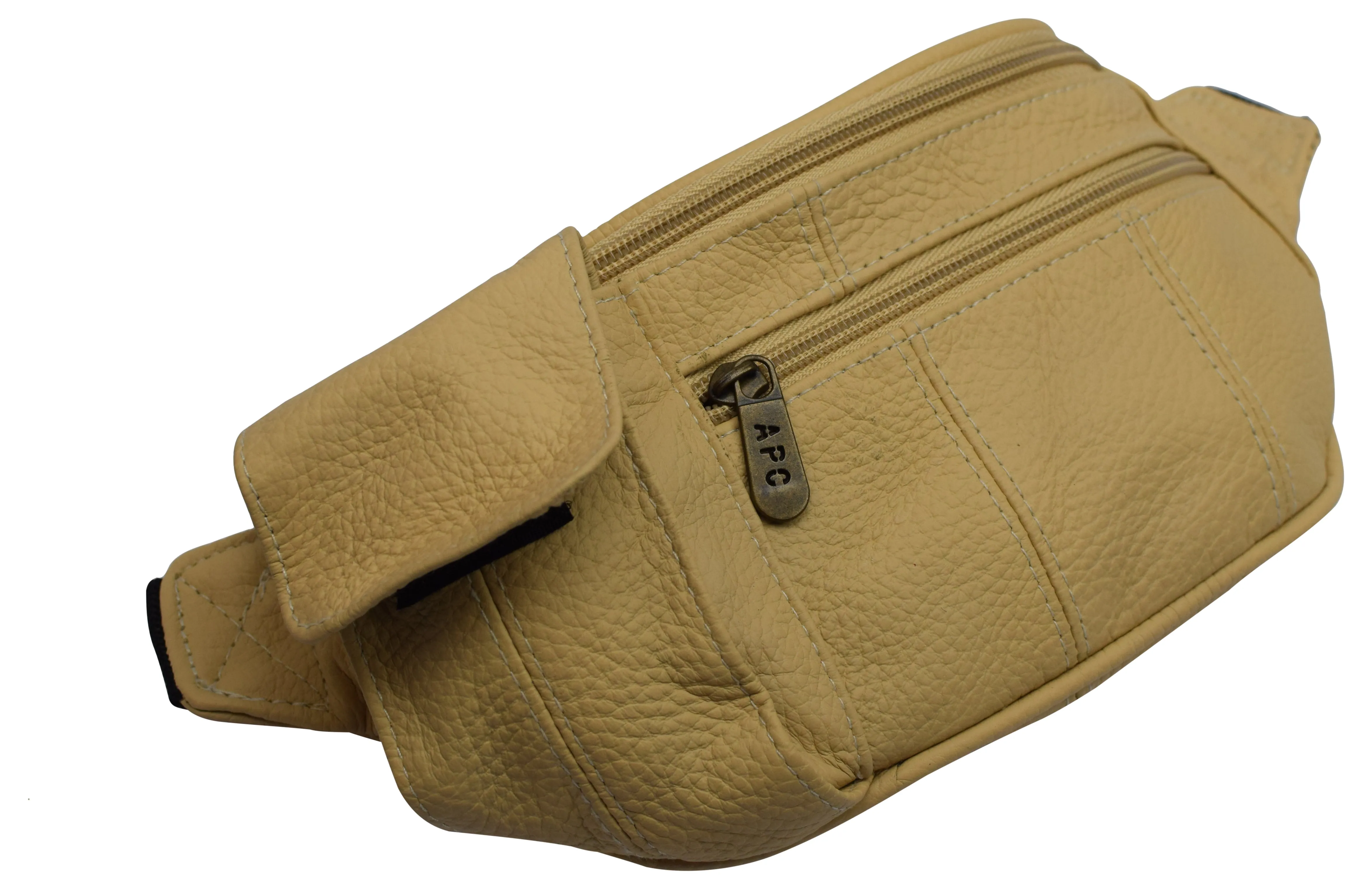 Genuine Leather Fanny Pack Cell Phone Holder Slim Waist Pouch Travel Tan