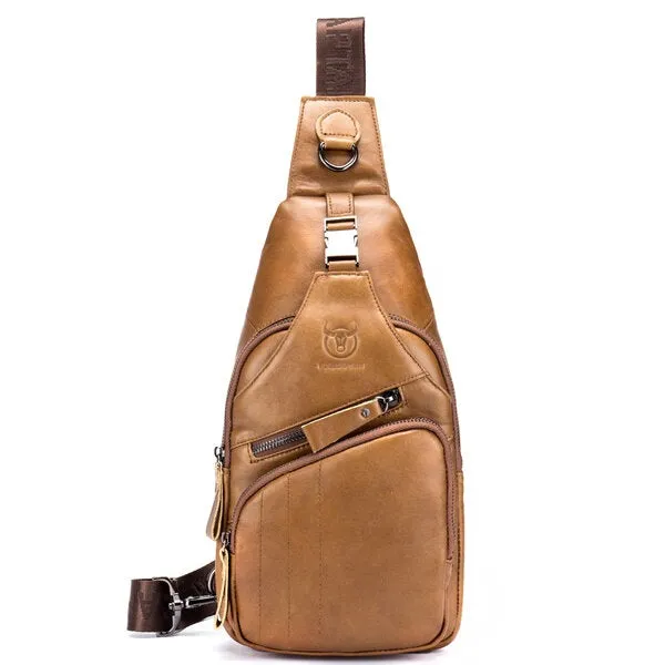 Genuine Leather Retro Chest Bag Outdoor Leisure Daypack Crossbody for Men