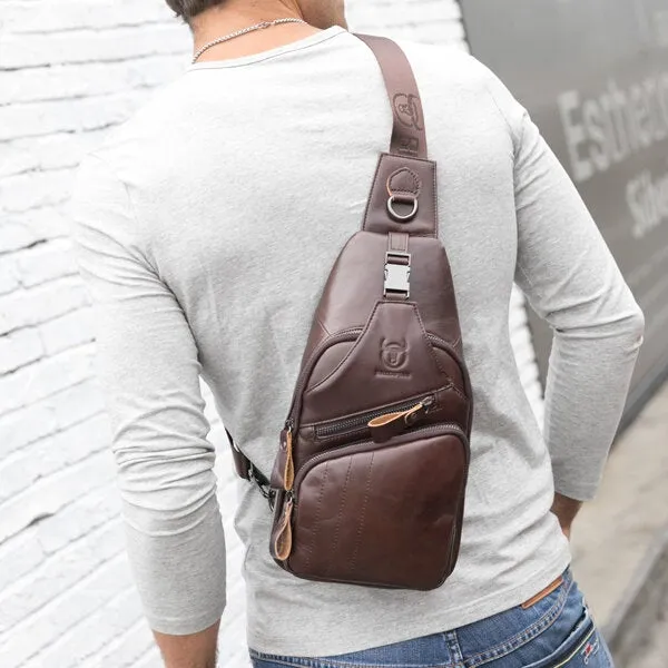 Genuine Leather Retro Chest Bag Outdoor Leisure Daypack Crossbody for Men