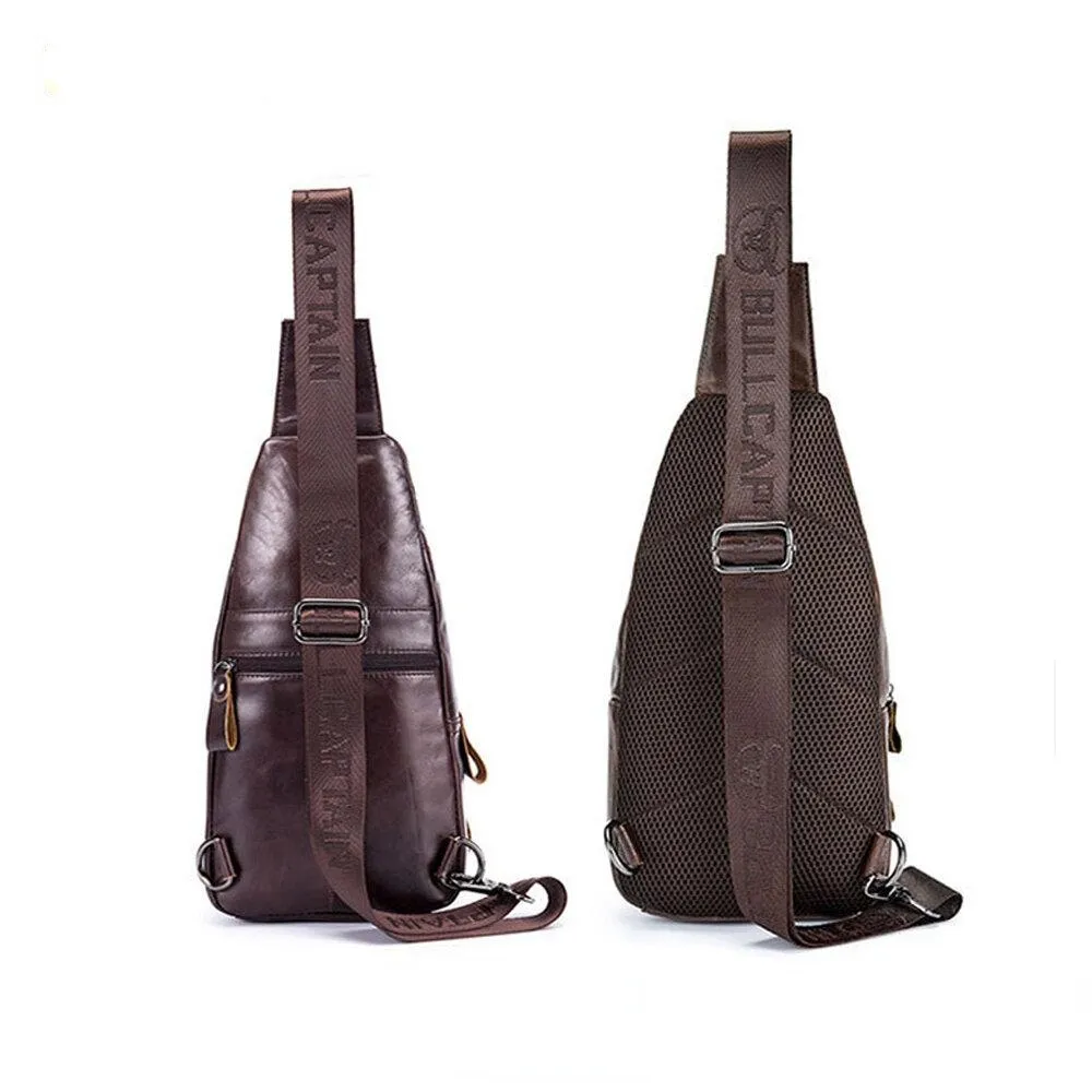 Genuine Leather Retro Chest Bag Outdoor Leisure Daypack Crossbody for Men