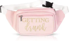 Getting Drunk Bridesmaid Fanny Pack for Bridal Showers (Pink with Gold Glitter)