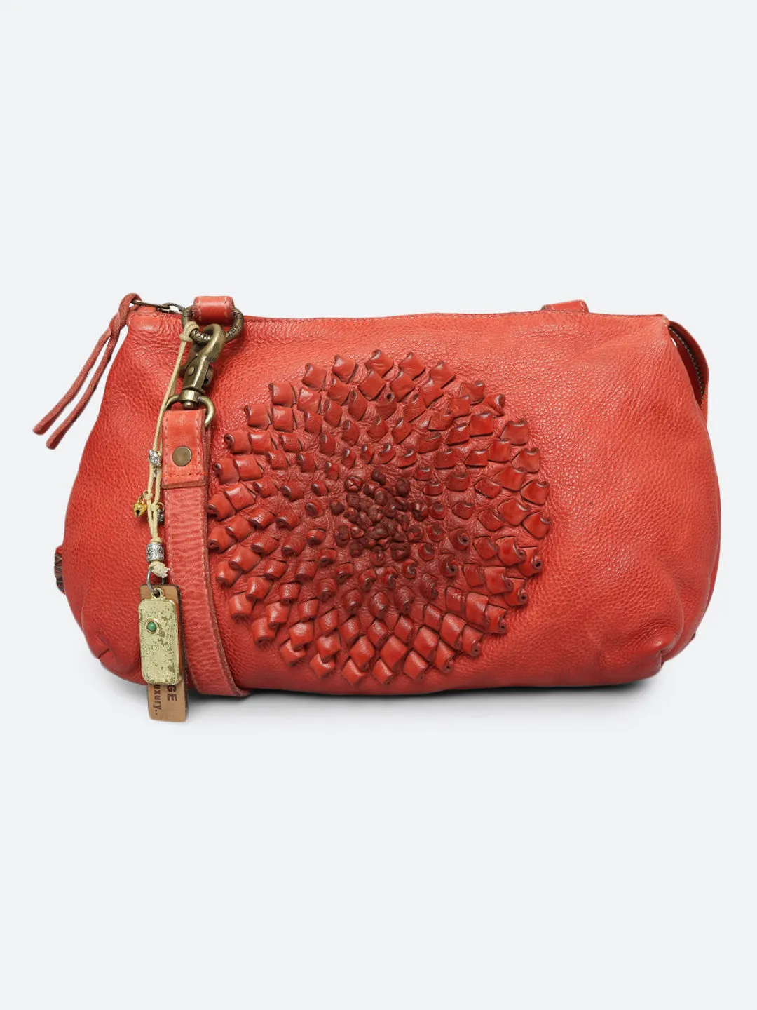 Glory: Red Crossbody Sling Bag With Ombre 3D Flower