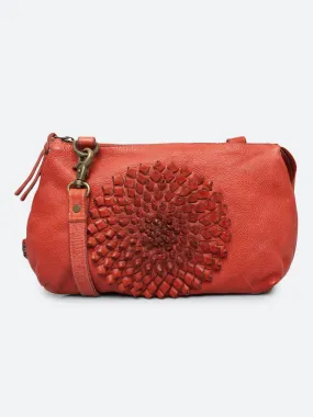 Glory: Red Crossbody Sling Bag With Ombre 3D Flower