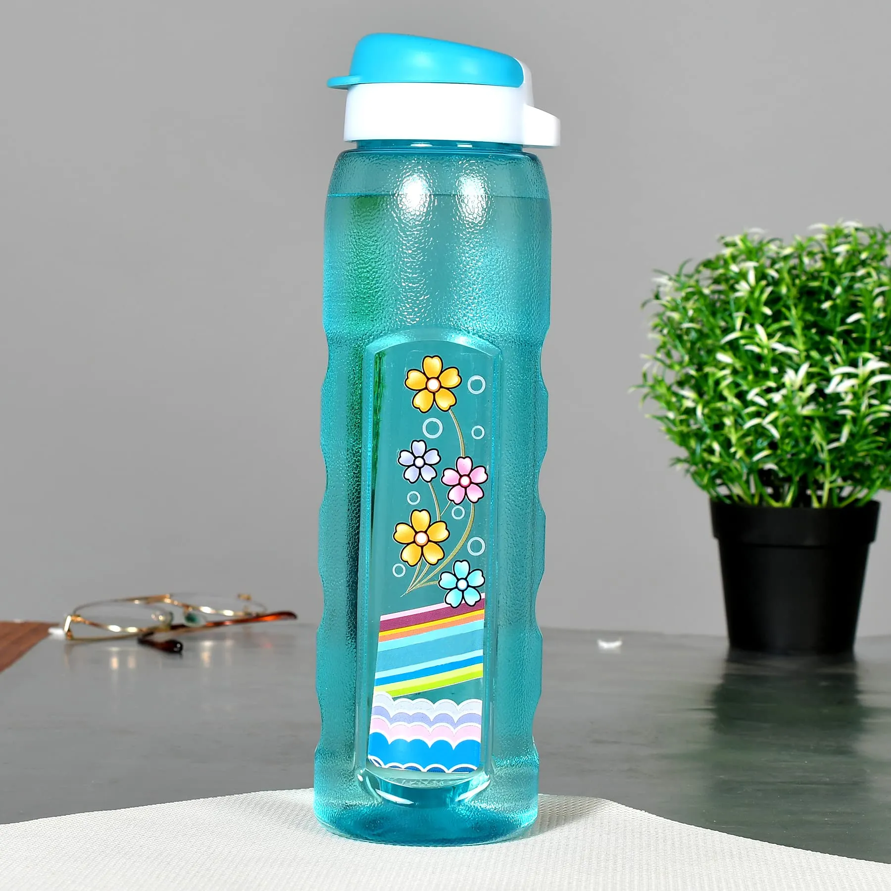 Heart Home Unbreakable BPA & Leak Free Plastic Water Bottle With Sipper- 1 Litre, Pack of 3 (Sky Blue & Green & Black)