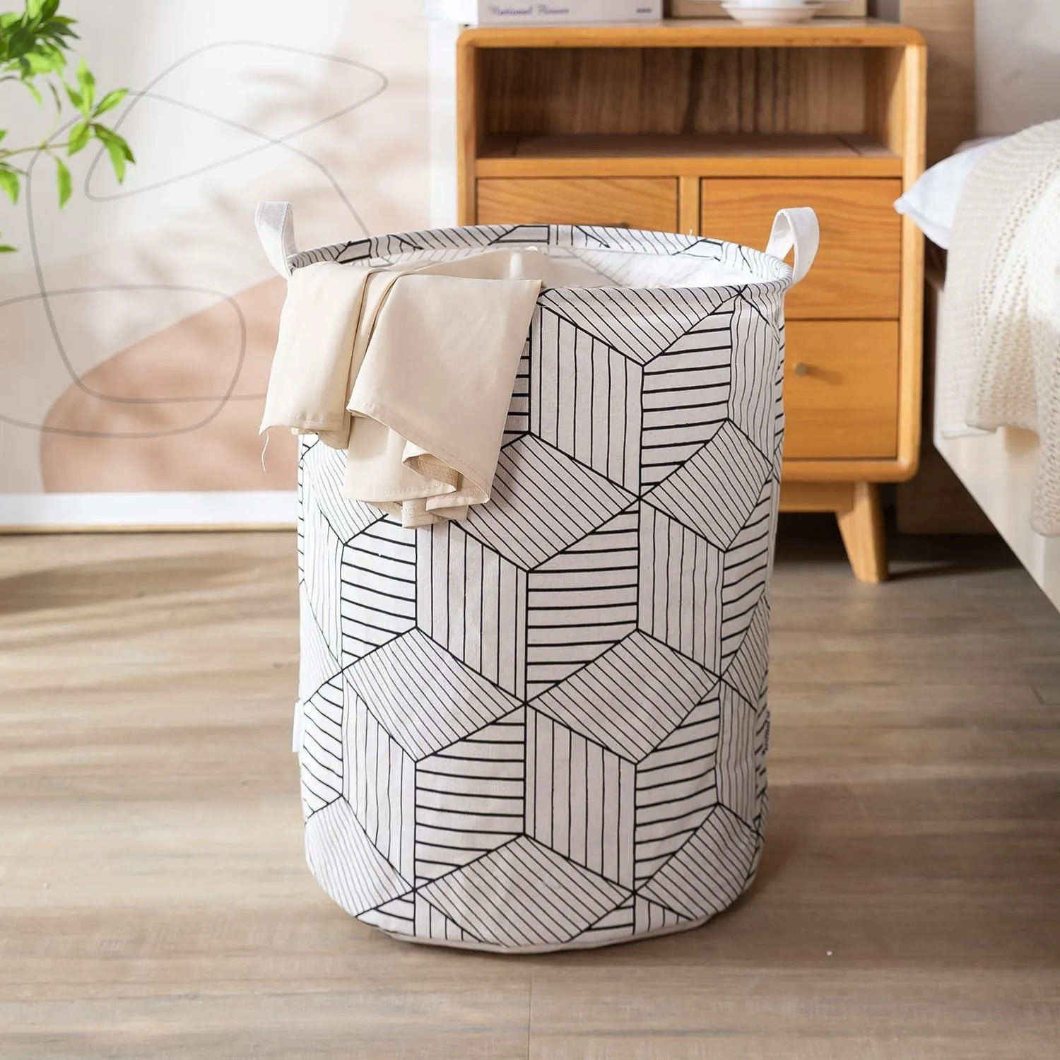 HOKIPO Folding Laundry Basket for Clothes - Large 43 LTR, White