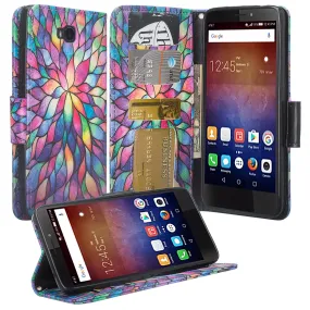 Huawei Ascend XT Case, Wrist Strap Magnetic Fold[Kickstand] Pu Leather Wallet Case with ID & Card Slots for Ascend XT - Rainbow Flower