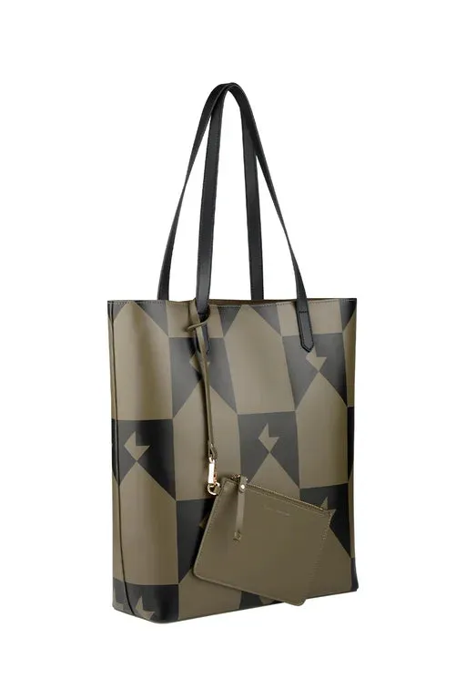 Karen Walker Everyday Tote - XL Monogram Print - Dark Olive/Black