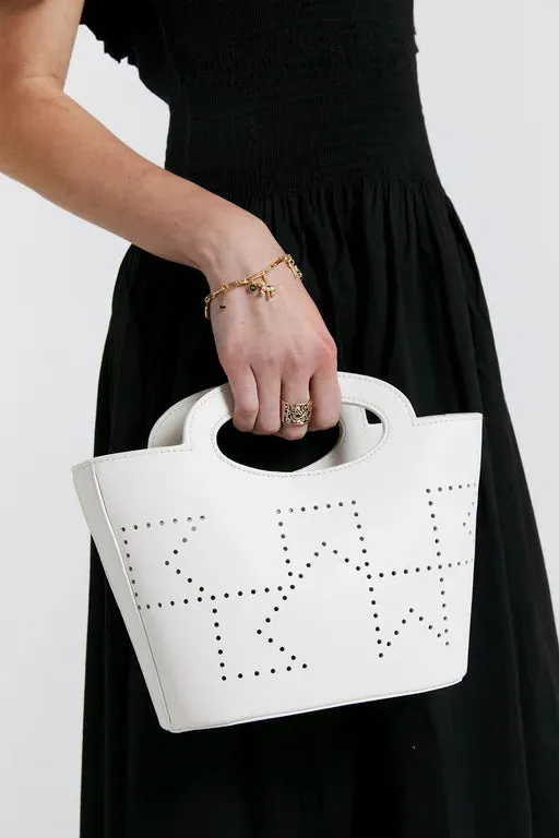 Karen Walker Monogram Basket Small - Lasercut Leather- White