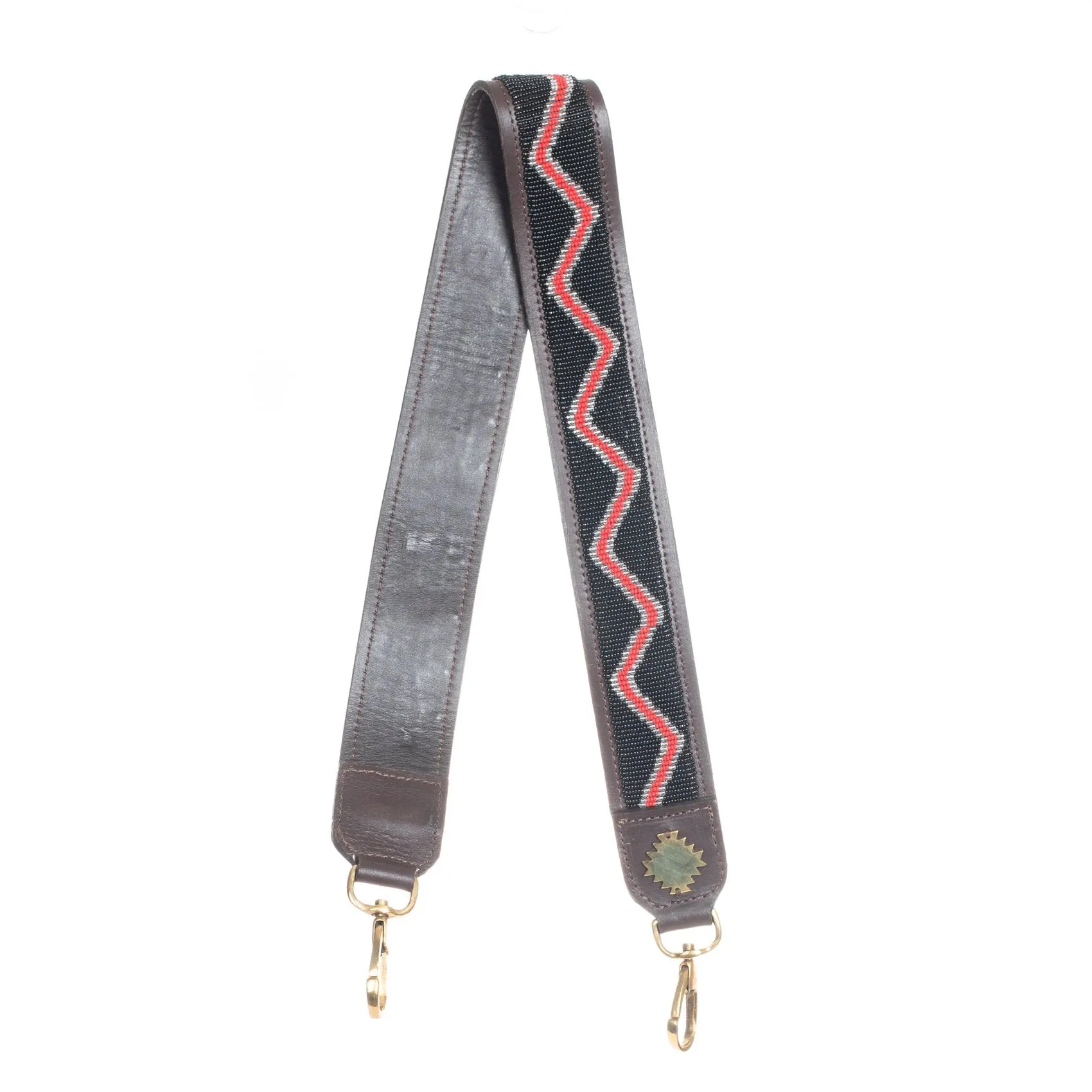 KENYA COLLECTION - BEADED LEATHER SHOULDER STRAP - RUKIA - RED, WHITE & BLACK - MOCHA