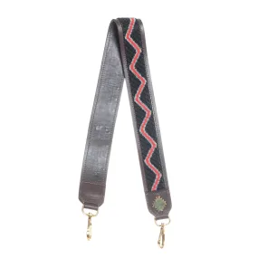 KENYA COLLECTION - BEADED LEATHER SHOULDER STRAP - RUKIA - RED, WHITE & BLACK - MOCHA