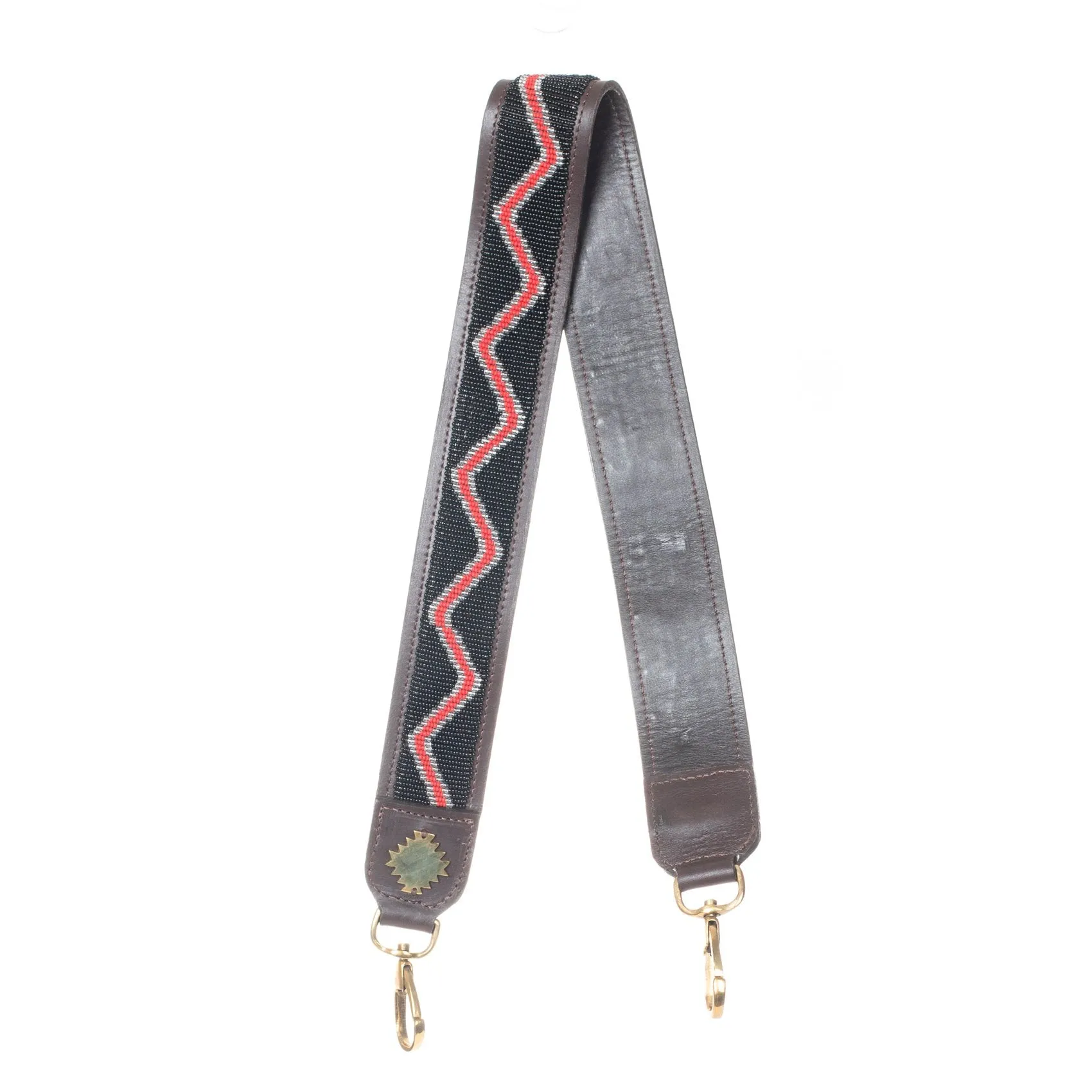 KENYA COLLECTION - BEADED LEATHER SHOULDER STRAP - RUKIA - RED, WHITE & BLACK - MOCHA