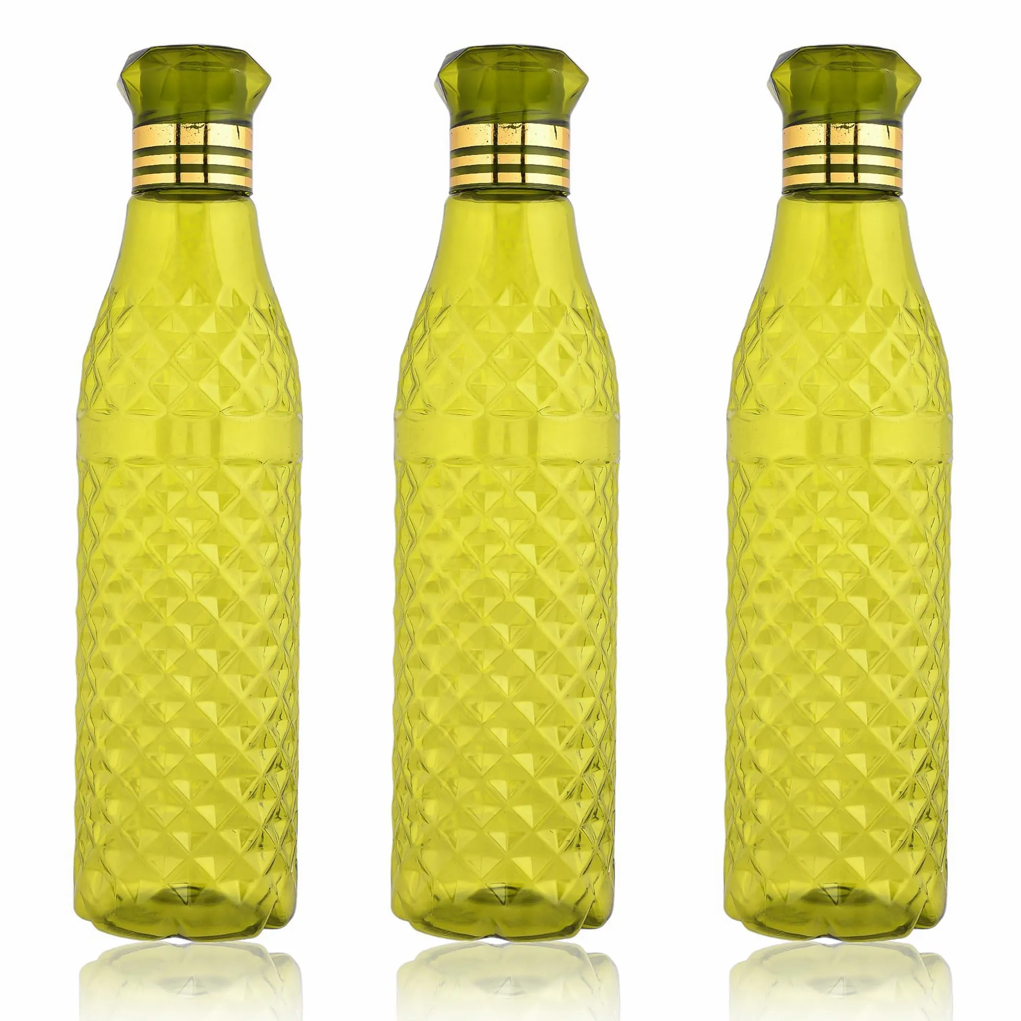 Kuber Industries Water Bottle | Plastic Water Bottle for Fridge | Water Bottle for Kitchen | Ideal for Restaurant | Water Bottle for Refrigerator | Crystal Bingo Bottle | 1 LTR | Pack of 3 | Green