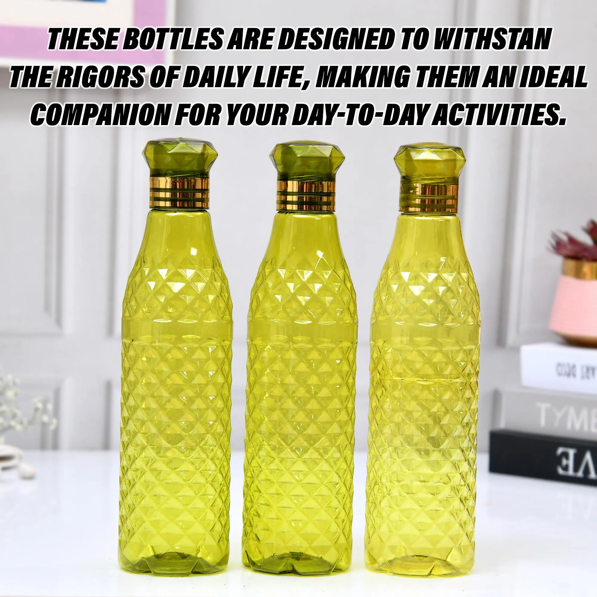 Kuber Industries Water Bottle | Plastic Water Bottle for Fridge | Water Bottle for Kitchen | Ideal for Restaurant | Water Bottle for Refrigerator | Crystal Bingo Bottle | 1 LTR | Pack of 3 | Green