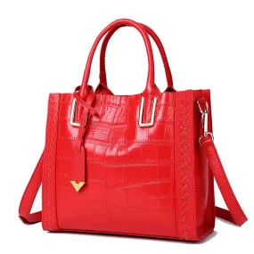 Large Leather Crocodile Pattern Handbag